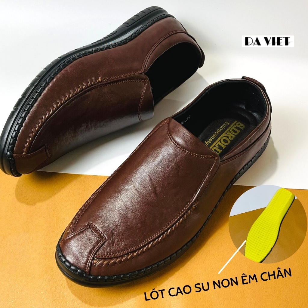 Giày lười nam da bò nguyên tấm cao cấp đế cao su có khâu đế DAVIET kiểu dáng thời trang(Bảo Hành Da 12 Tháng)