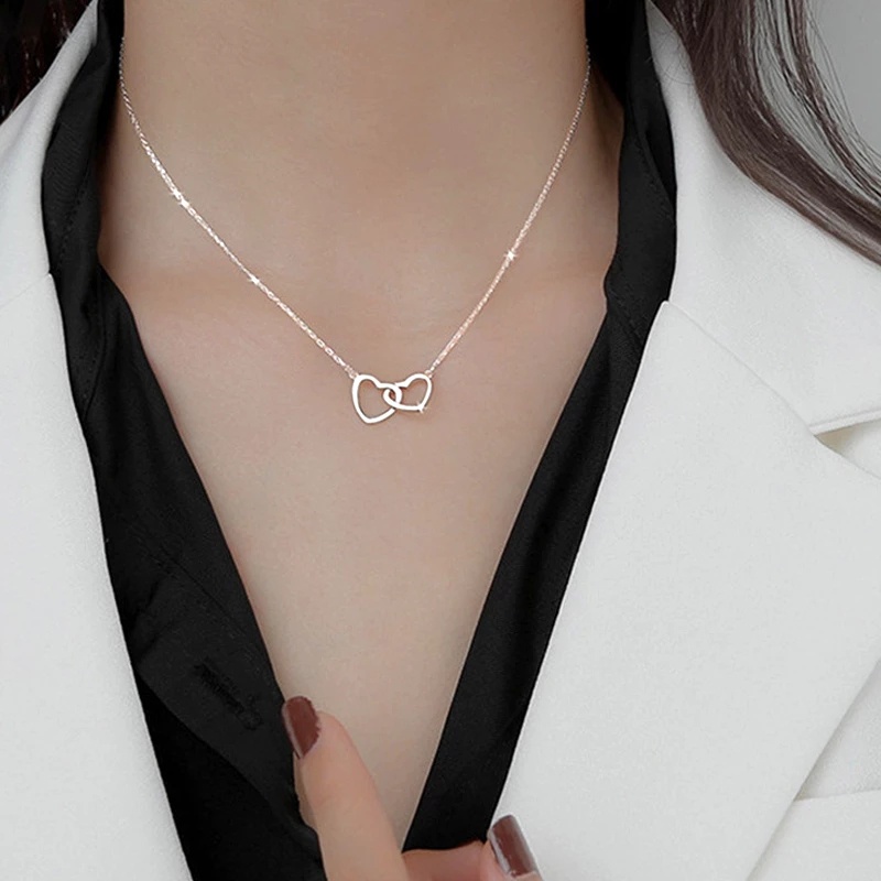 Vòng cổ Mặt Trái Tim Đôi Thời Trang Cho Nữ