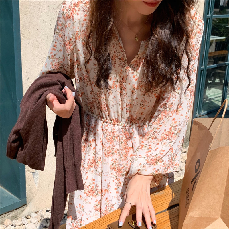 Đầm Voan Hoa Dài Tay Thời Trang Sành Điệu 38111