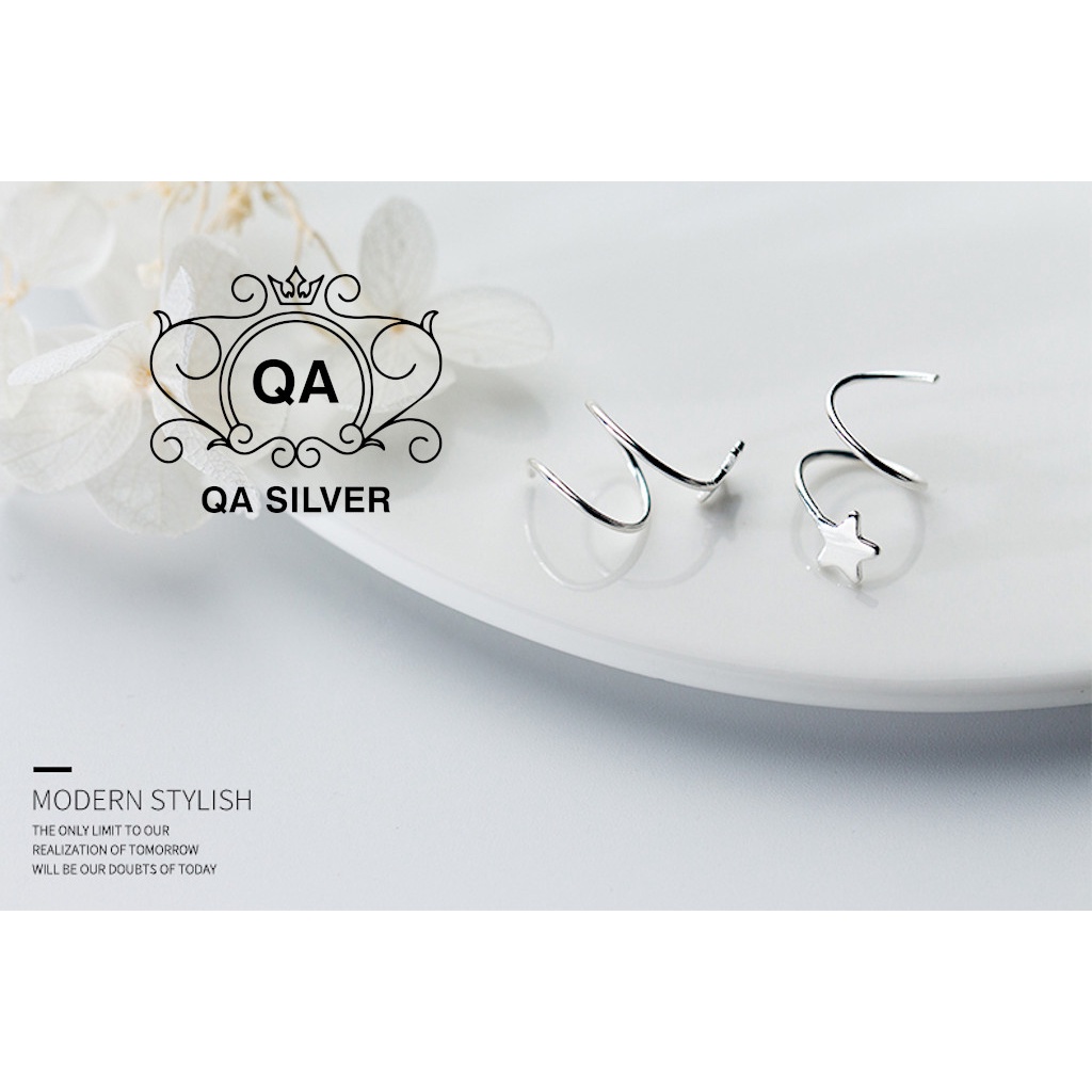 Khuyên tai bạc xoắn ngôi sao bông tai cuộn bac S925 STAR Silver Earrings QA SILVER EA190904