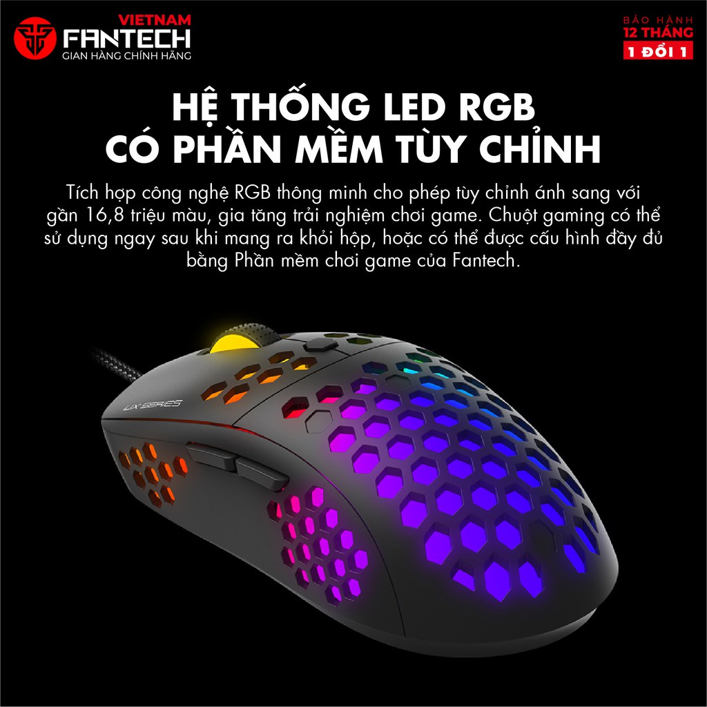 Chuột Gaming Cao Cấp FANTECH UX2 HIVE 12000DPI LED RGB 16,8 Triệu Màu 6 Phím Macro Phần Mềm Tùy Chỉnh Riêng - Chính Hãng