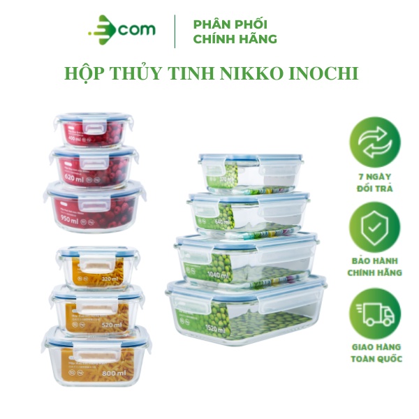 Hộp thuỷ tinh đựng thực phẩm Nikko INOCHI đựng thức ăn trong ngăn đá tủ lạnh, bảo quản thực phẩm tươi