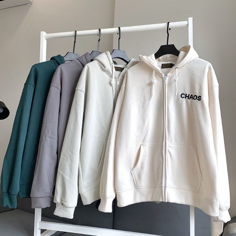 XPstore Áo Khoác Hoodie Zip ulzzang Thêu CHAOS (Ảnh thật)