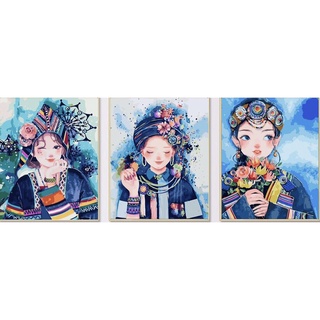 TRANH SƠN DẦU SỐ HÓA TỰ TÔ  - BỘ 3 CÔ GÁI