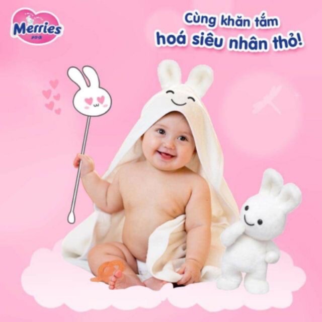 Khăn Choàng Tắm Sợi Tre Merries Kháng Khuẩn Cho Bé, Có Mũ Tai Thỏ 70x120CM