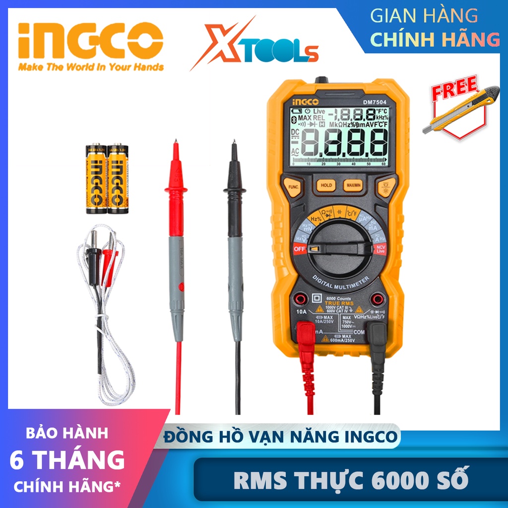 Đồng hồ vạn năng kỹ thuật số INGCO DM7504 | Đồng hồ đo điện vạn năng RMS thực 6000 đếm Tần số 10Hz / 100Hz / 1000Hz / 10