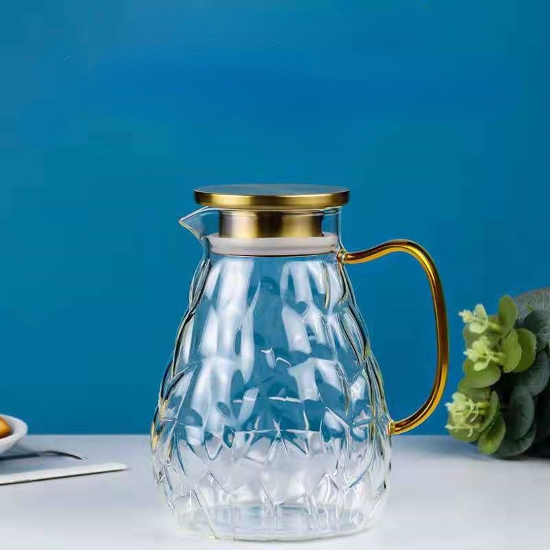 Bình Nước Thủy Tinh Borosilicate 1.8L Họa Tiết Độc Đáo Có Nắp Đậy Tiện Dụng