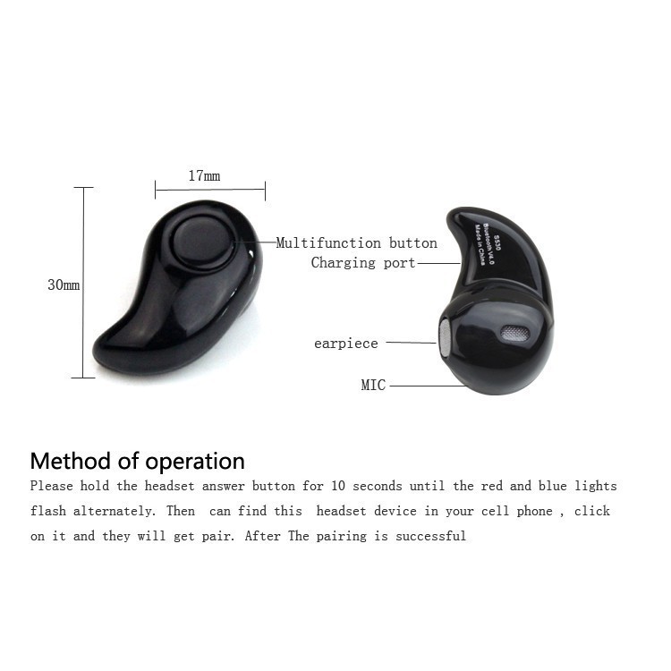 Tai nghe bluetooth S530 nhét tai V4.1 ear-pod siêu nhỏ có nghe nhạc <RẺ VÔ ĐỊCH>