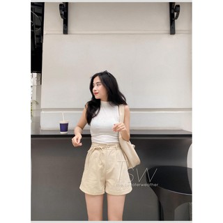 Quần short thô cạp cao thắt nơ eo (Ảnh thật)
