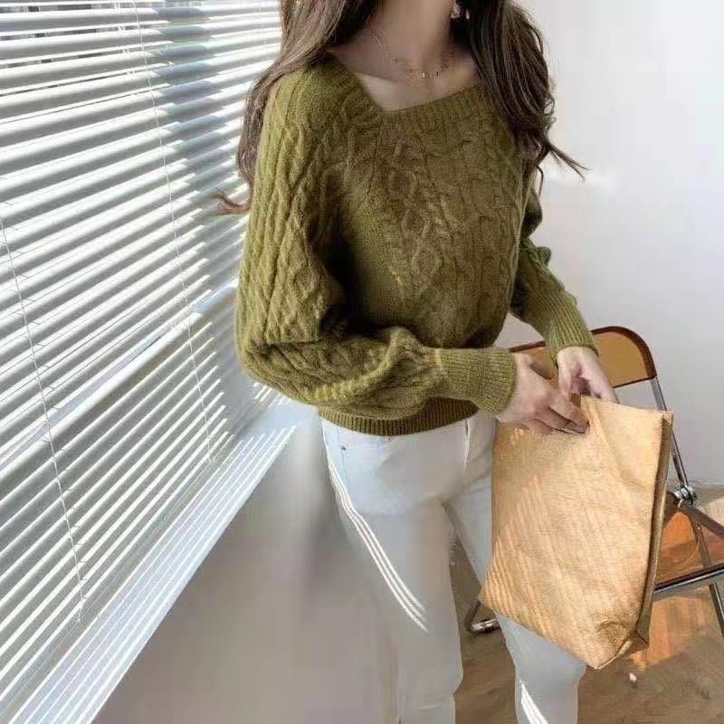 Áo sweater Cổ Vuông Dày Dặn Phong Cách Hàn Quốc Thời Trang Thu Đông Mới Cho Nữ