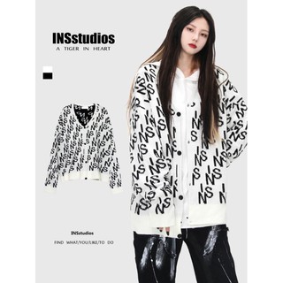 (Có sẵn/Hình thật cuối)Áo khoác len Cardigan nam nữ cổ chữ v logo hoạ tiết monogram INSstudios chính hãng