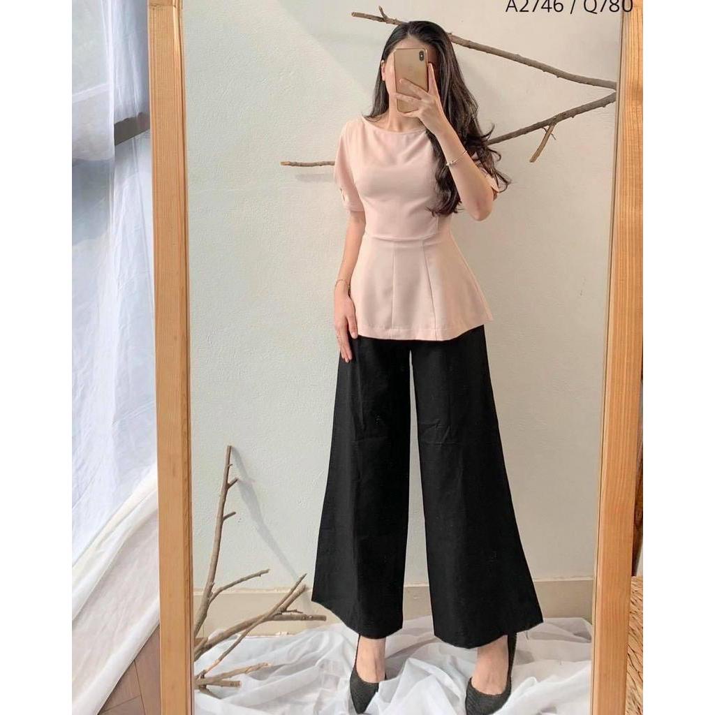 Áo kiểu dáng peplum dây nơ sau AHOLIC A2746