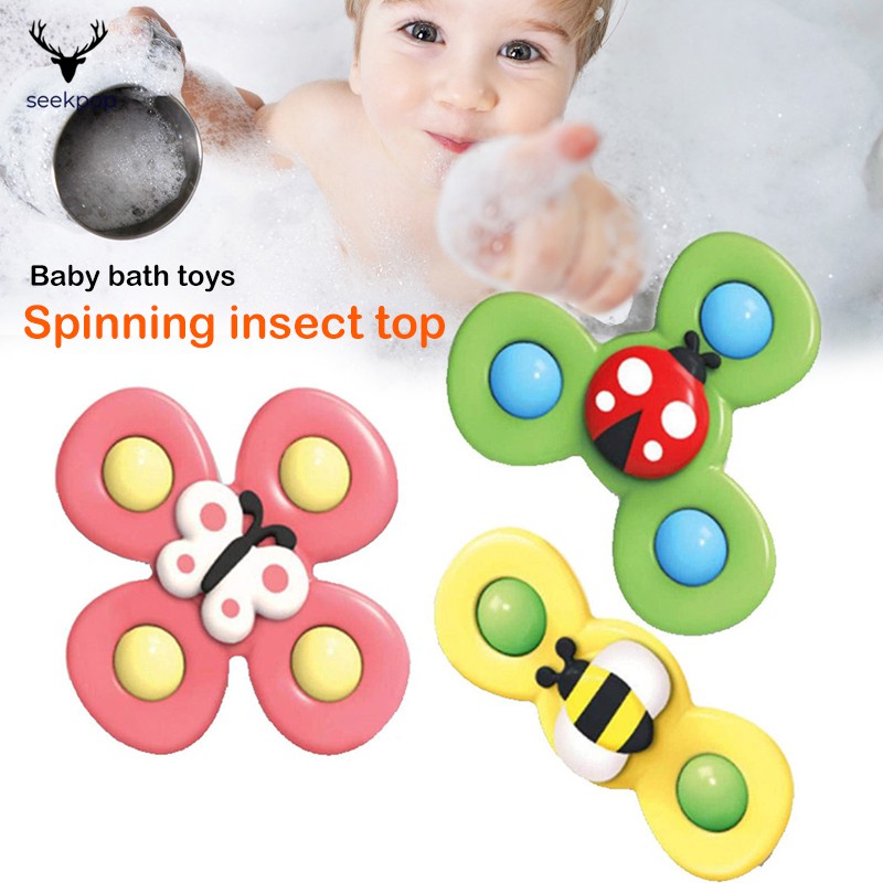 SPINNER Set 3 Đồ Chơi Con Quay Hình Bông Hoa / Côn Trùng Có Giác Hút Gắn Trên Bàn Dành Cho Trẻ Em