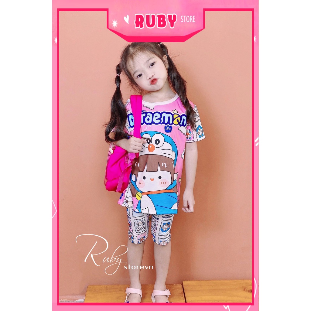 Đồ bộ thun 3D quần LỬNG cho mẹ và bé size đến 70kg chất thun mềm mát in hình Doremon hoạt hình dễ thương DBRBL FULL SIZE