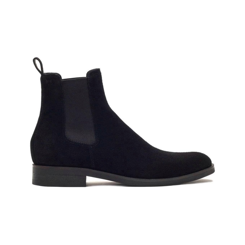 Giày Chelsea Boot màu đen da lộn đế cao su đúc độn 3.5cm