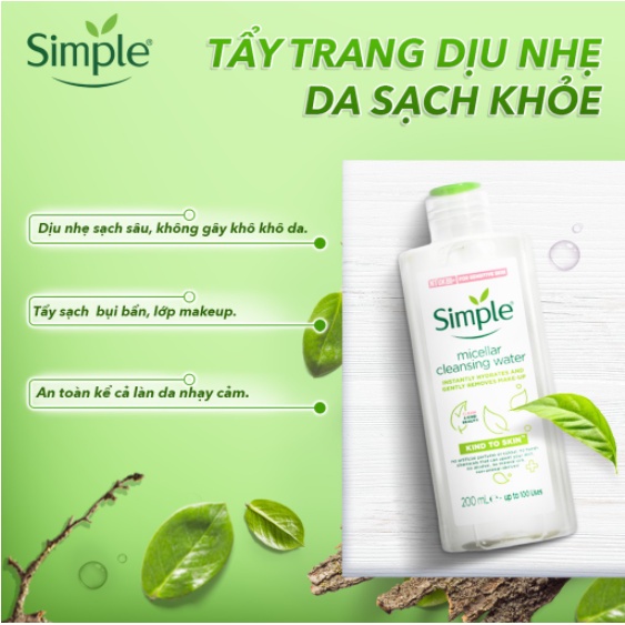 Nước tẩy trang Simple Micellar Cleansing Water 200ml làm sạch trang điểm vượt trội | BigBuy360 - bigbuy360.vn