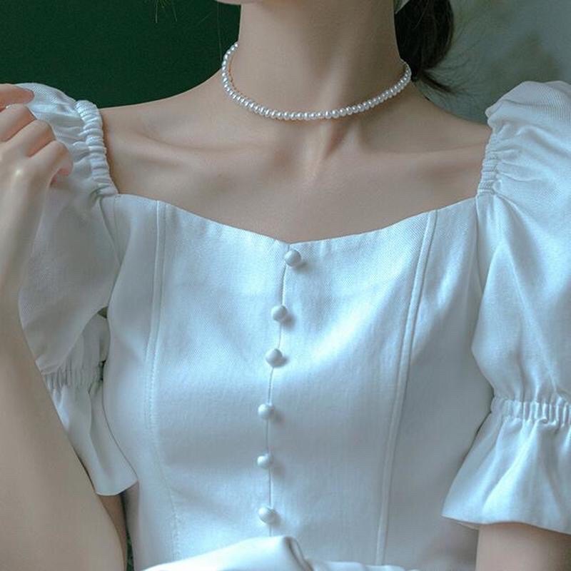 Vòng cổ choker trai 6 ly trắng