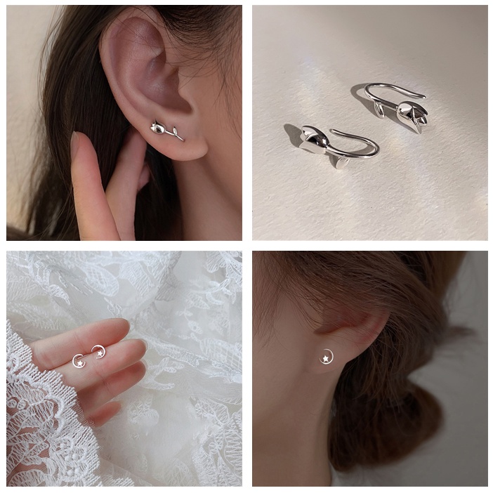Khuyên Tai Hình Ngôi Sao Mặt Trăng Ngôi Sao Mặt Trăng Độc Đáo Đơn Giản Thời Trang