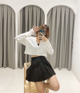 Áo len croptop cổ xẻ V - ảnh thật