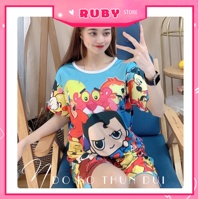 Đồ bộ thun mặc nhà cho bé size đến 60kg in hình Chuột Mickey Hoạt Hình dễ thương chất thun mềm mát DBRBD SIZE 4 - L