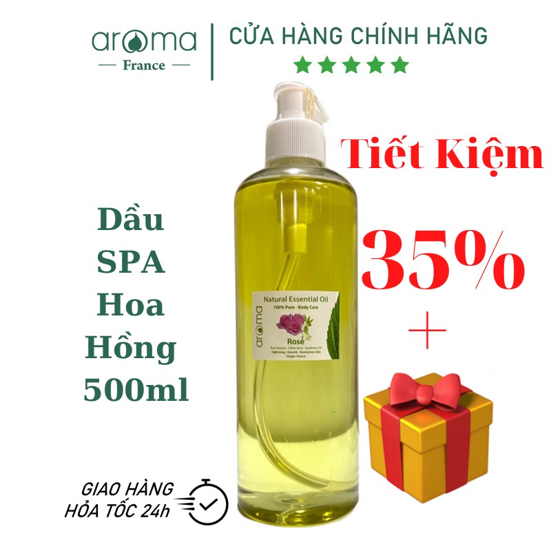 Dầu Massage Body Aroma Thiên Nhiên 500mL Hoa Hồng Body Oil spa