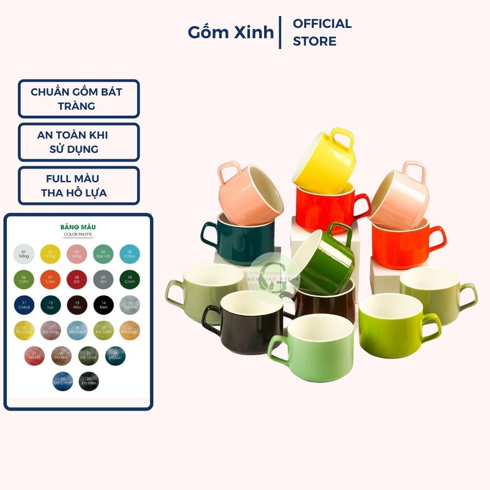 Ly Cà Phê Tách Cafe Capuchino 250ml Gốm Sứ Bát Tràng Cao Cấp nhiều màu