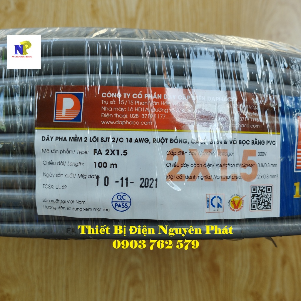 Dây Điện Đôi 2x1.5 - Lẻ 01 Mét Dây Pha Tròn Xám 2 Lớp Vỏ Bọc PVC