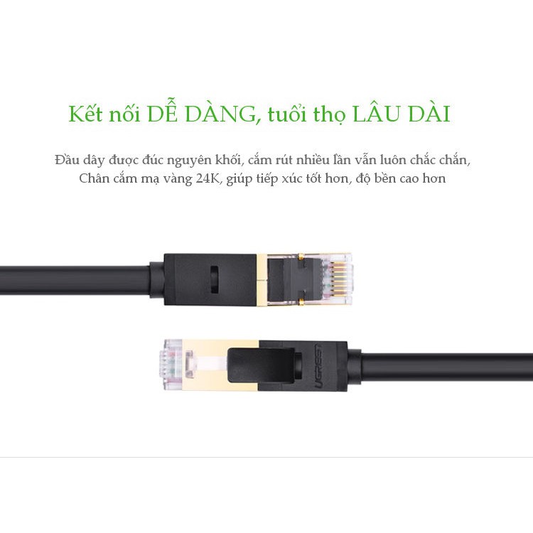 Cáp mạng 2 đầu đúc bọc hợp kim Cat7 STP Dài 15M UGREEN NW107 11274 Hàng chính hãng