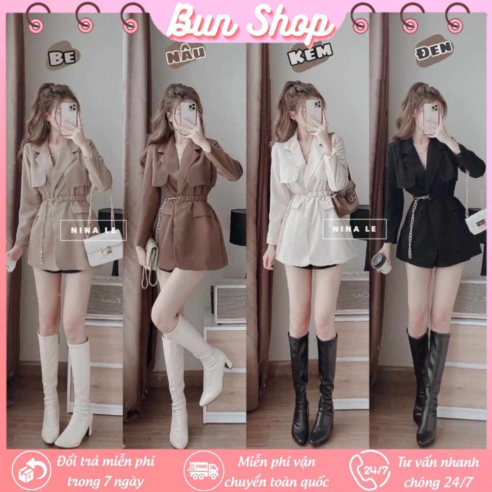 Áo Vest Nữ Blazer - Áo mangto nữ dáng ngắn kèm đai lưng xích bo eo tôn dáng, Vừa thanh lịch vừa xinh đẹp Bun Shop