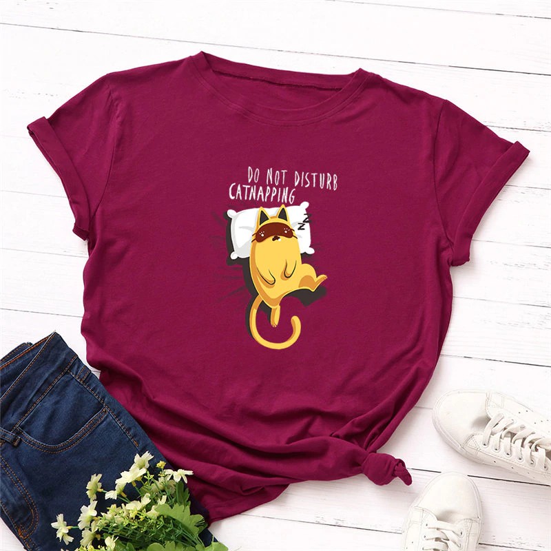 Áo thun phông nam nữ form rộng Familylove - Mẫu áo Unisex Chú mèo nằm Do Not Disturb Cat napping Cotton 100% cao cấp
