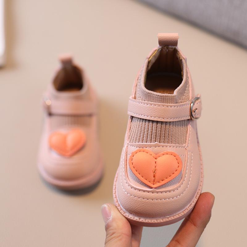 Giày búp bê len phối trái tim cho bé gái Giày công chúa tập đi 1-3 tuổi size 15-25 [GG03]