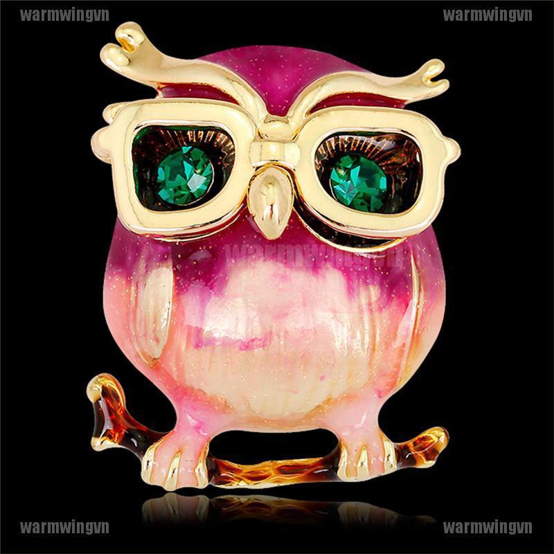Enamel Owl Glasses Brooch Pin Animal Crystal Wedding Party Brooch Pin Gift ingvn
