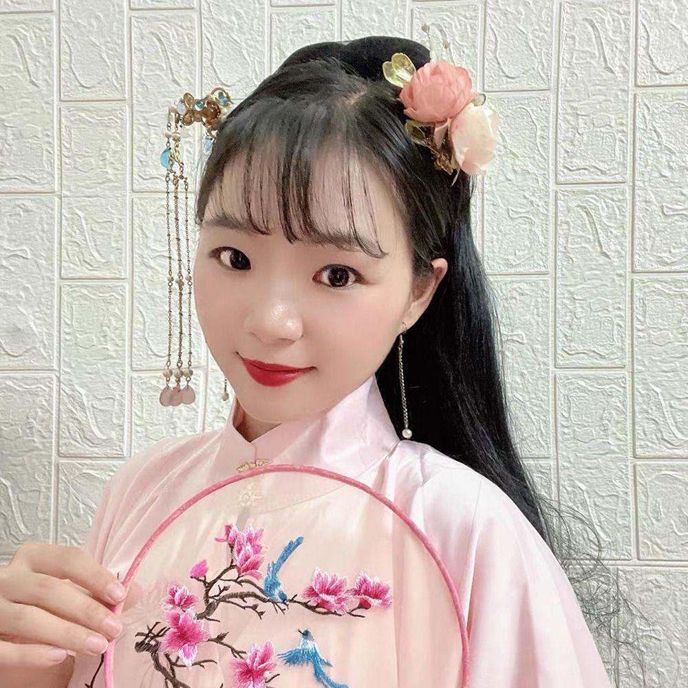 Kẹp Tóc Mỏ Vịt Đính Hoa Phong Cách Trung Hoa Thanh Lịch Cho Nữ