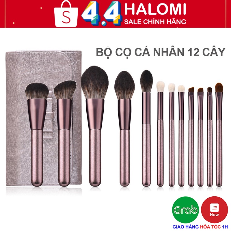 Bộ cọ trang điểm chuyên nghiệp cao cấp 12 cây, dành cho trang điểm cá nhân và chuyên nghiệp, có bao da đi kèm HALOMI