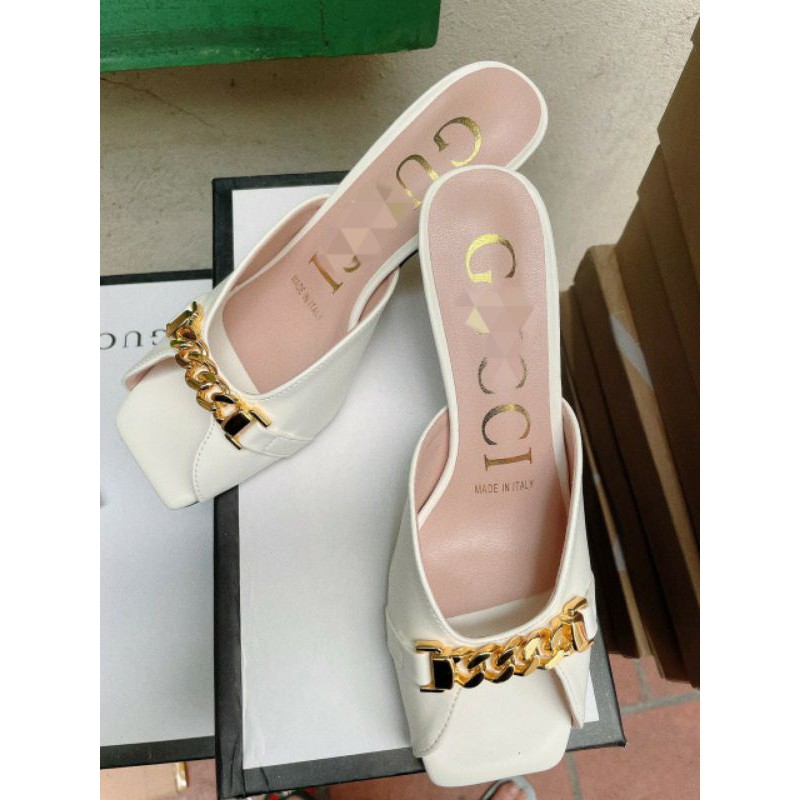Guốc da quai xích Guc ci hồng đen trắng gold cực xinh