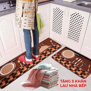 Combo 02 tấm thảm bếp Kèm 05 khăn lau bếp phong cách hàn quốc