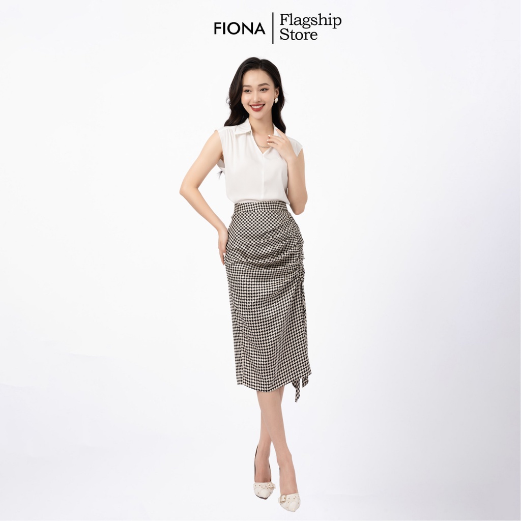 Chân váy nữ công sở FIONA, chân váy dáng dài, nhún lệch 1 bên xẻ, đổ bèo rủ F251653