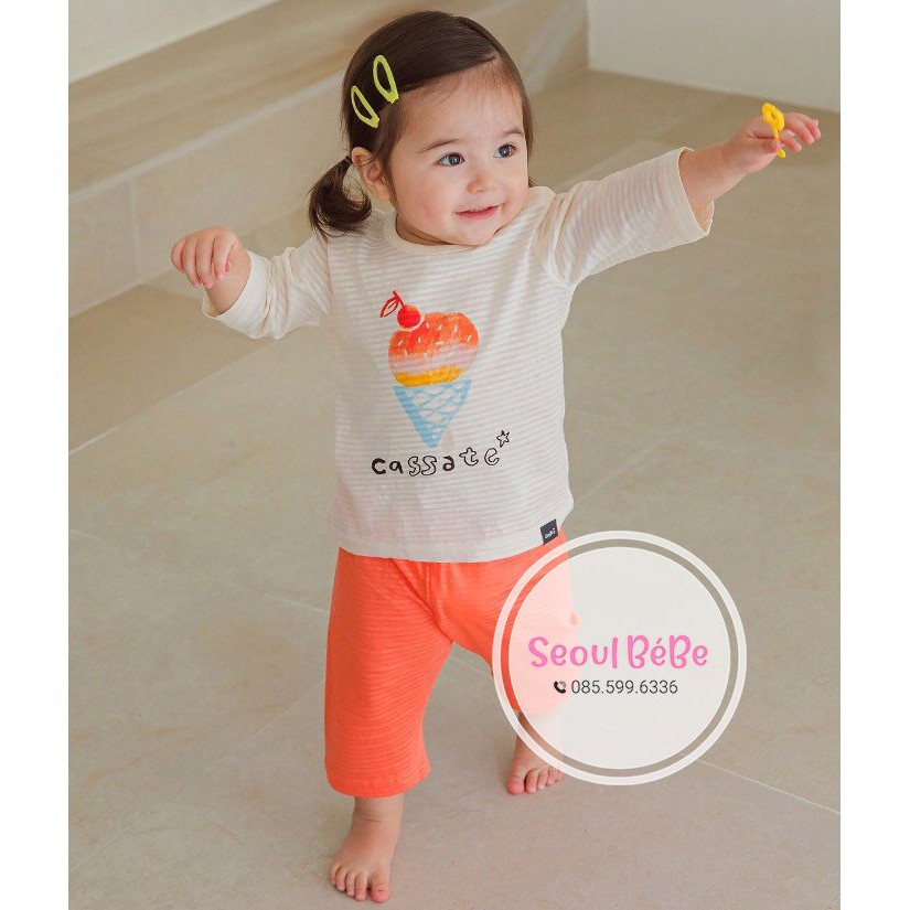 Bộ cotton giấy bé gái Cordii lửng tay nội địa Hàn