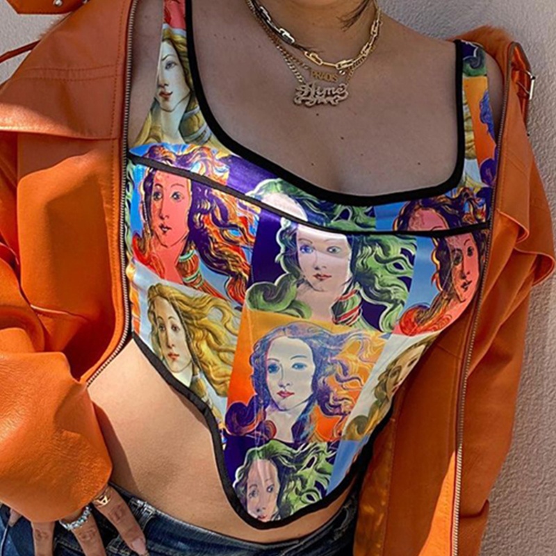 Áo Sát Nách Cổ Vuông Hở Lưng In Họa Tiết