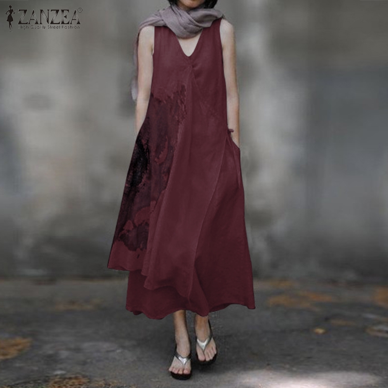 ZANZEA Đầm Maxi Nữ Không Tay Cổ Chữ V Thời Trang Quyến Rũ | BigBuy360 - bigbuy360.vn