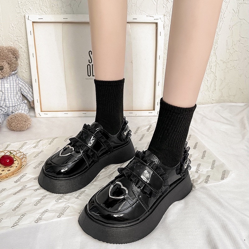 [Sẵn] Giày Oxford Lolita đính trái tim ( BÓNG VÀ NHÁM ) Size 35 - 40 A08-8