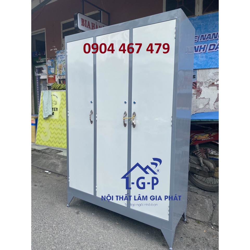Tủ sắt 3 cánh không gương mới sơn dầu nhiều màu đẹp