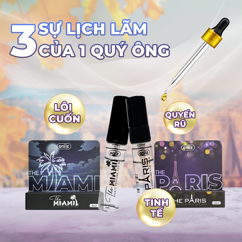 Nước hoa nam giới cao cấp Oniiz - The Paris & The Miami - Chai dùng thử 4ml