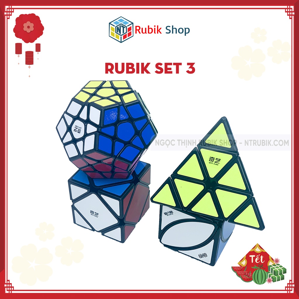 [Giảm giá] Set 3 /Combo 4 Rubik (Qiming A-Pyraminx,Qicheng A-Skewb,Qiheng-Megaminx,Ivy cube) - QiYi Gift Box