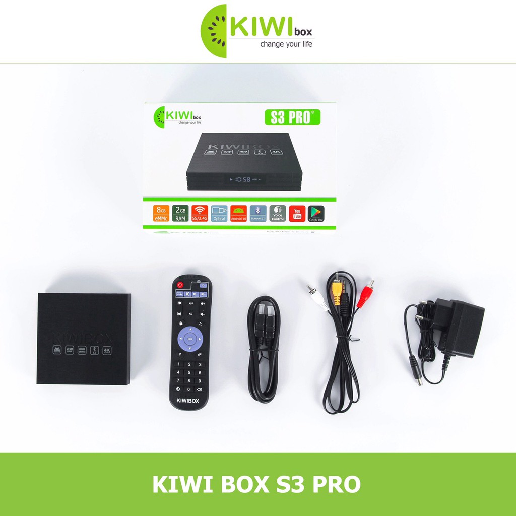 KIWIBOX S3 PRO khiển giọng nói . kiwi s3 pro 2021 Ram 2G, Rom 8G, Wifi 2BT, Android 10, Bluetooth 5.0 [ Chính Hãng ]