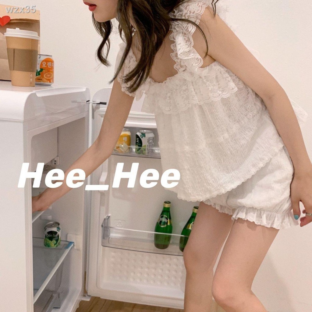 Bộ đồ ngủ mặc nhà ngoài mùa hè kiểu tây dễ thương nữ lửng + quần đùi mỏng hàn quốc hai dây [ship hàng trong 10 n