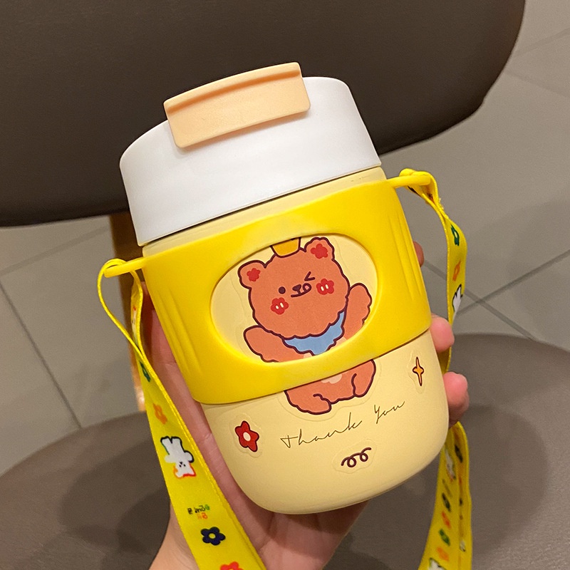Bình Đựng Nước Giữ Nhiệt 24H Thank You 350ML Có Dây Đeo - Thép Không Gỉ Cao Cấp ERASHOP 079239 - Siêu Rẻ Đẹp