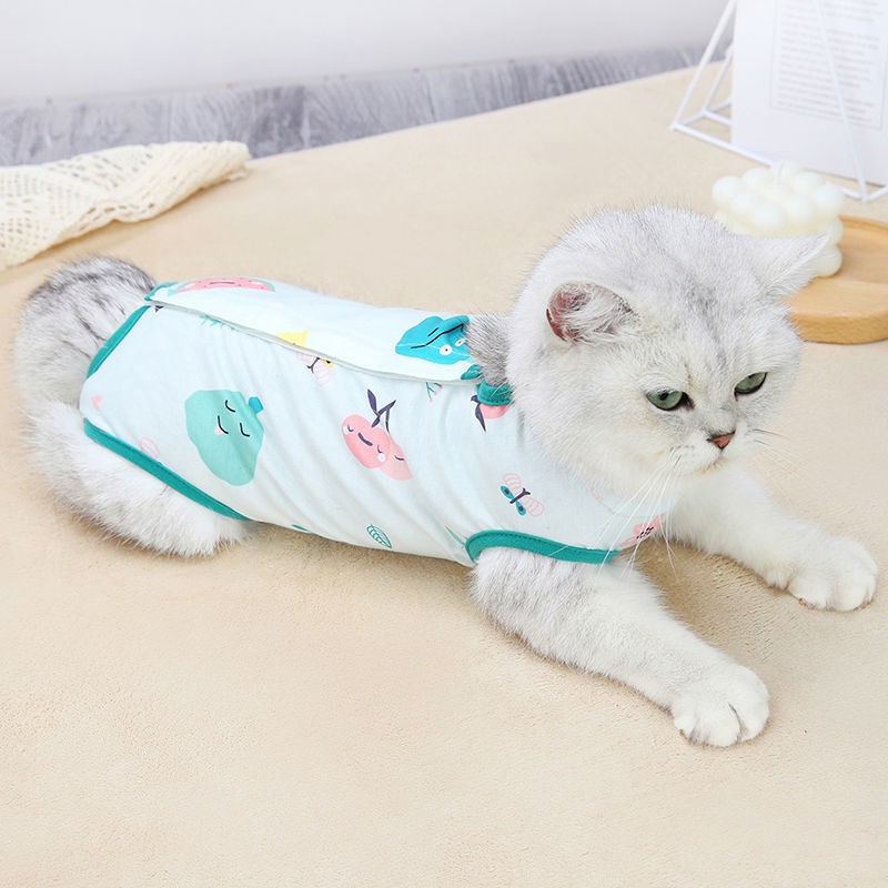 Bộ đồ triệt sản cho mèo, áo choàng phẫu thuật, chống liếm lông sau khi mùa hè mèo gầy và cái cai sữa rụng mất q