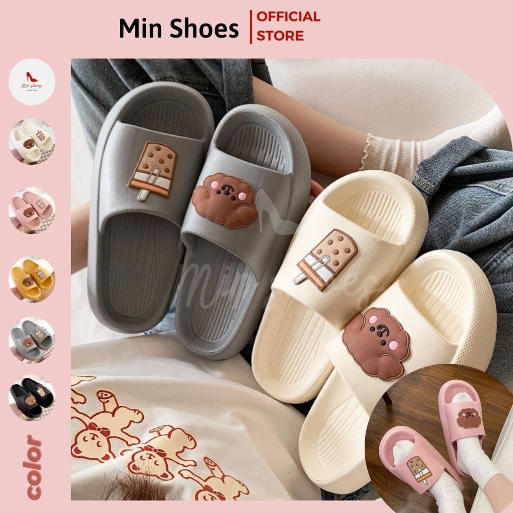 Dép bánh mì quai ngang gấu trà sữa dễ thương cặp đôi (fullsize nam nữ) (hàng QC siêu cấp)