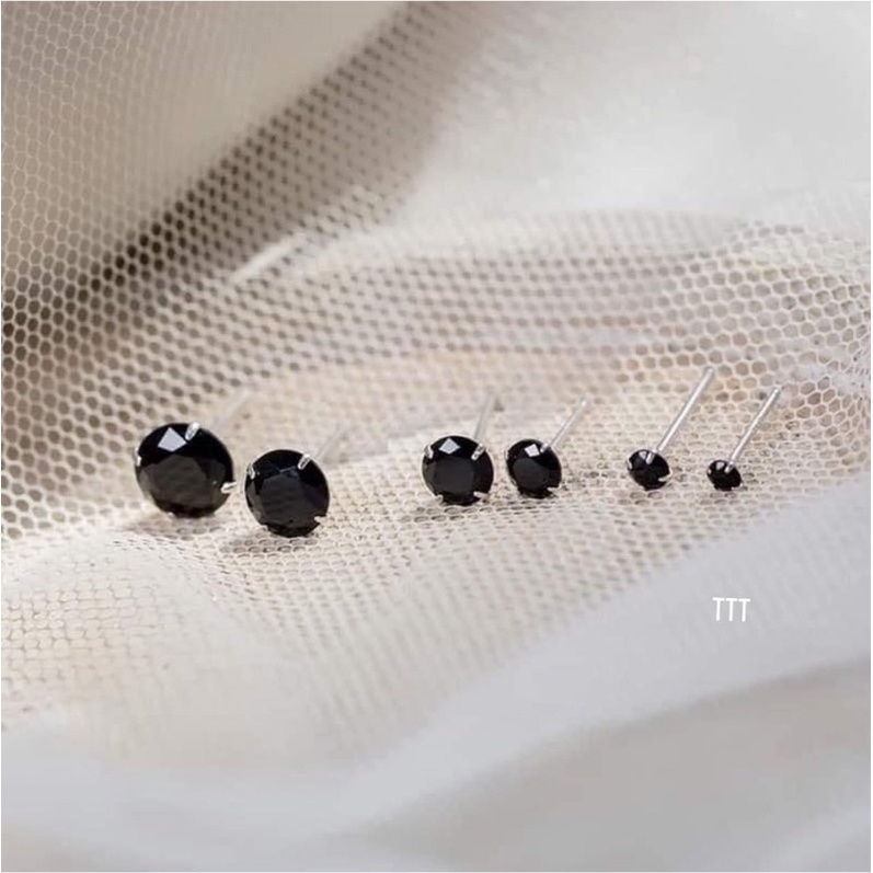 NỤ TAI BẠC NAM NỮ ĐÁ ĐEN CỠ 2MM 3MM 4MM 5MM 6MM ( 1 CHIẾC )